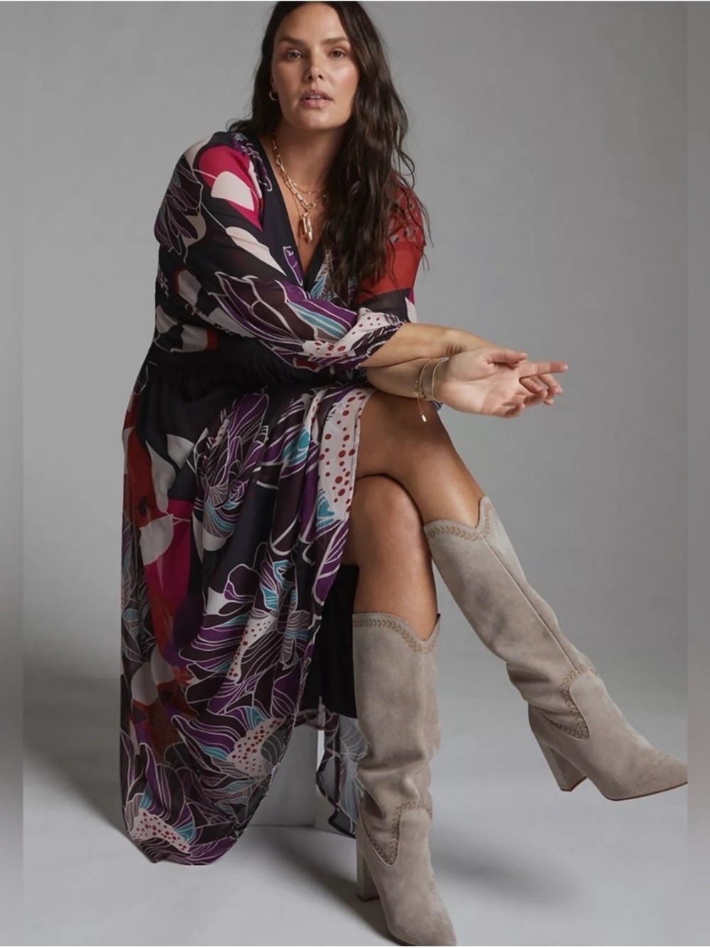 Anthropologie Black Floral Maxi Dress with Purple & Red Accents - Picture 7 of 7